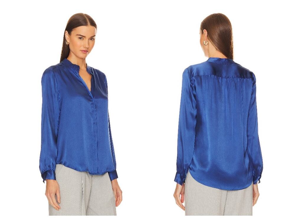 L'agence 100% Silk Bianca Blouse In Nouvean Navy - Blue